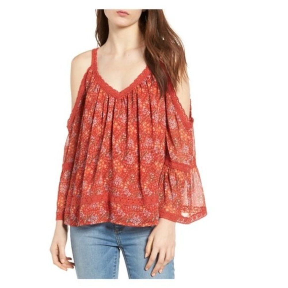 Rebecca Minkoff Multicolor Floral Deneuve Cold Shoulder Blouse Size Medium